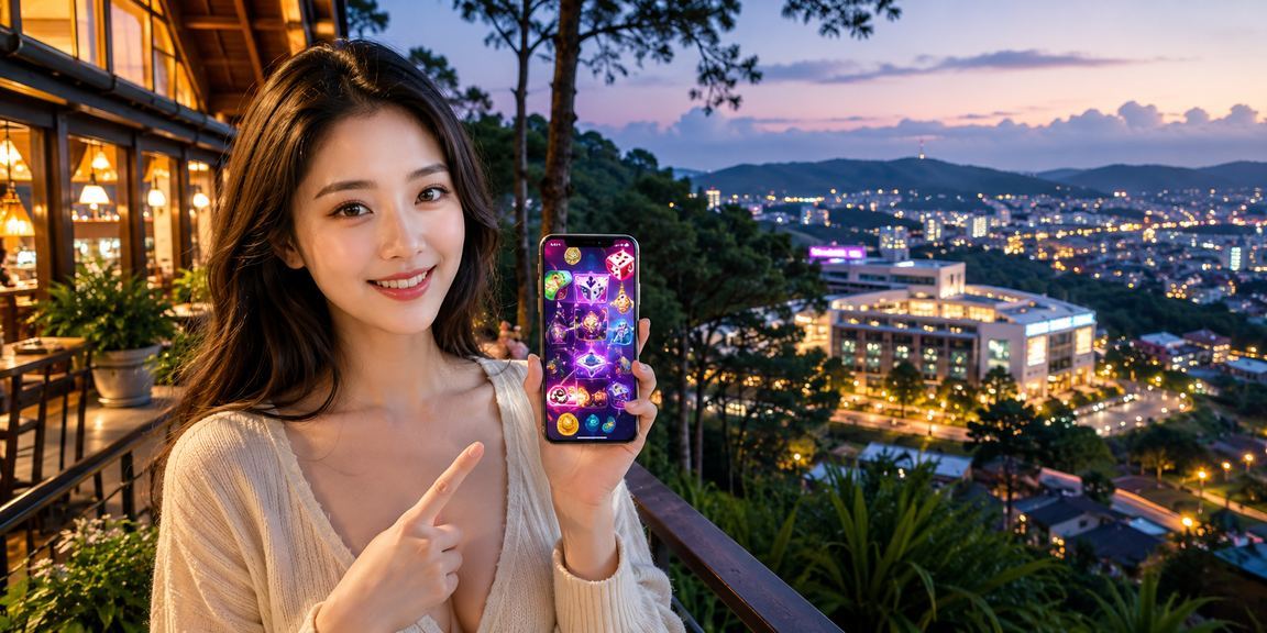Người dùng tại Đà Lạt mở ứng dụng casino jackpot trên điện thoại trong không gian buổi tối